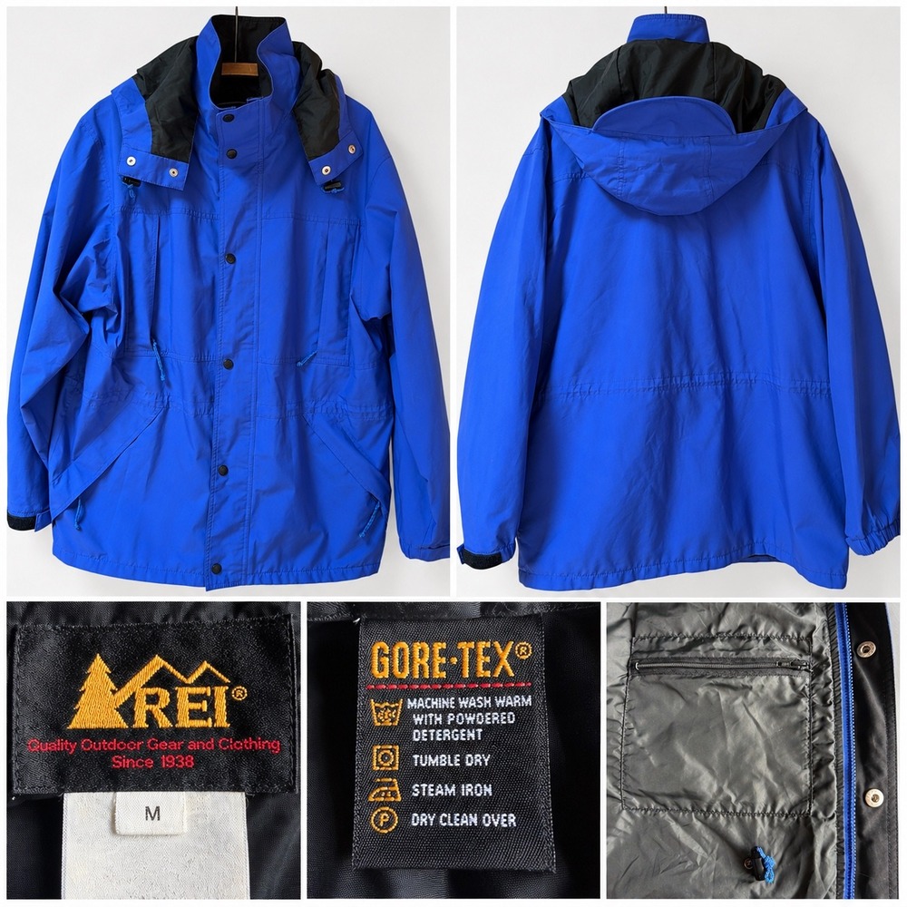 Vintage REI Gore-Tex Mountain Parka Jacket Blue Mens Medium Waterproof Hooded